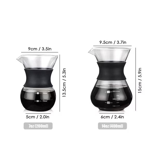 14 oz paperless glass coffee maker with stainless steel filter, reusable glass coffee maker, manual coffee dripper, hand pour over coffee maker with silicone sleeve