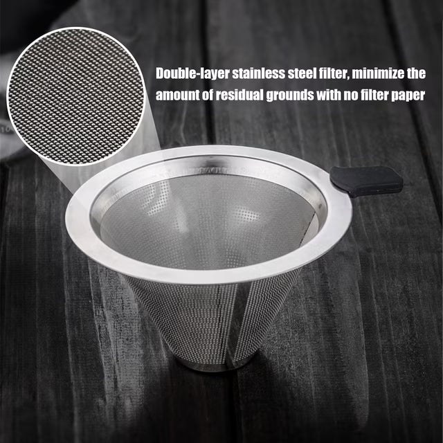14 oz paperless glass coffee maker with stainless steel filter, reusable glass coffee maker, manual coffee dripper, hand pour over coffee maker with silicone sleeve