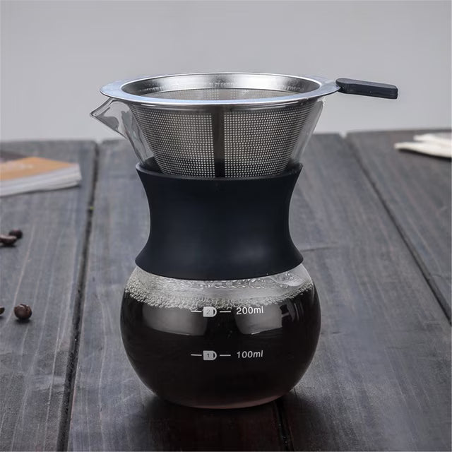 14 oz paperless glass coffee maker with stainless steel filter, reusable glass coffee maker, manual coffee dripper, hand pour over coffee maker with silicone sleeve