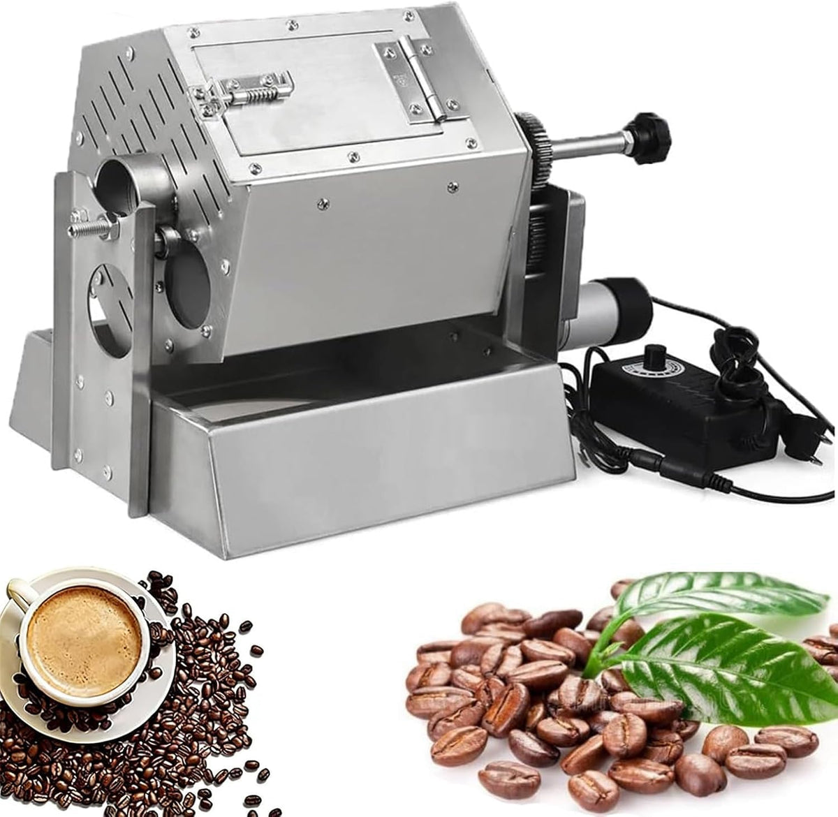 Commercial Electric Coffee Roaster 800g,Drum with Thermometer,3.4l Stainless Steel 360° Even Heat for Beans & Nuts