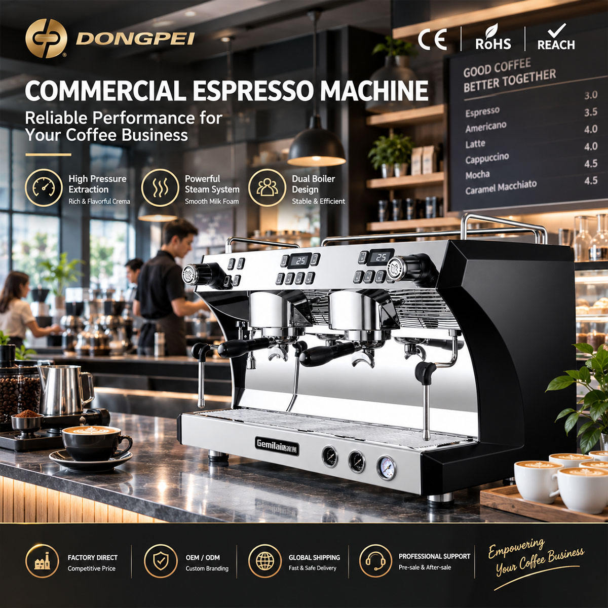 Commercial Espresso Coffee Machine 2 Group Dual Boiler with Imported Rotary Pump for Cafe Coffee Shop Restaurant