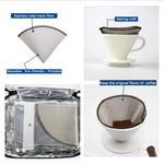 Coffee Dripper Stainless Steel Reusable Drip Cone Coffee Filter Portable Coffee Machine Paperless Metal Fine Mesh Filter