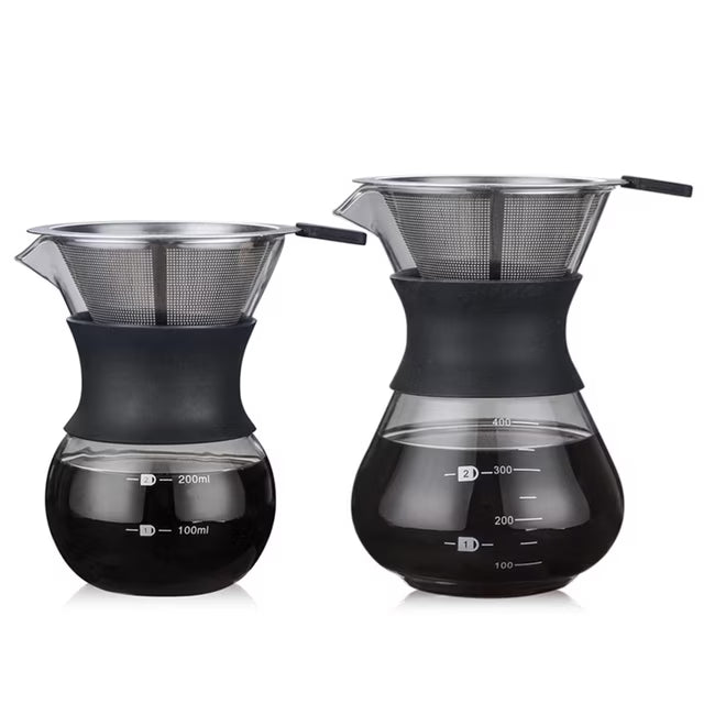 14 oz paperless glass coffee maker with stainless steel filter, reusable glass coffee maker, manual coffee dripper, hand pour over coffee maker with silicone sleeve
